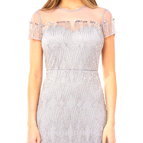 Gray Flutter Sleeve Prom Gown - Picture 3 of 6